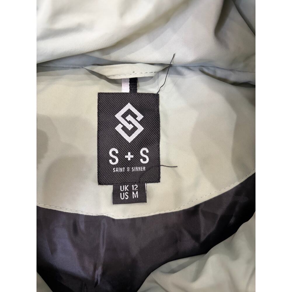 Saint & Sinner Long Puffer Coat Hooded Green Zip Jacket Women M - Picture 3 of 9